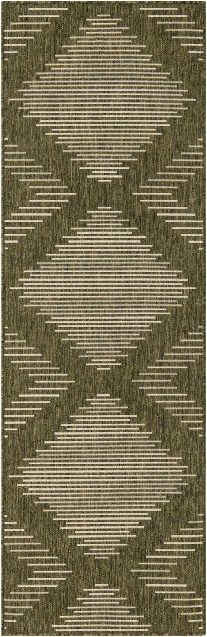 Green 2' x 8' Outdoor Modern Runner Area Rug Weather Resistant for Patio, Deck, Terrace, Balcony, Porch 100% Polypropylene Modern Outside Carpet for Sale at Rug Engine