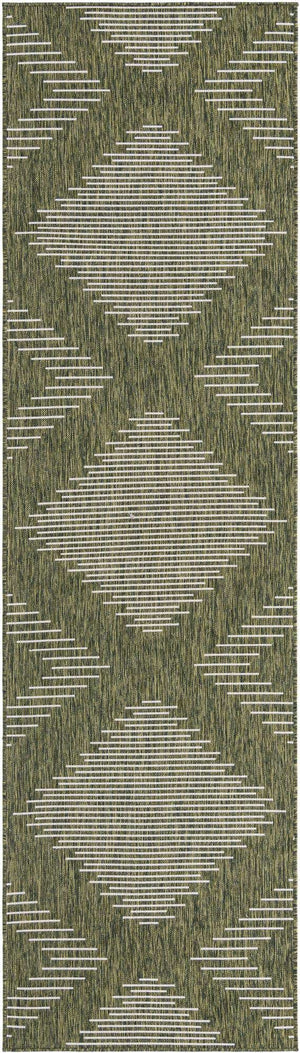 Green 2' 7 x 12' Outdoor Modern Runner Area Rug Weather Resistant for Patio, Deck, Terrace, Balcony, Porch 100% Polypropylene Modern Outside Carpet for Sale at Rug Engine