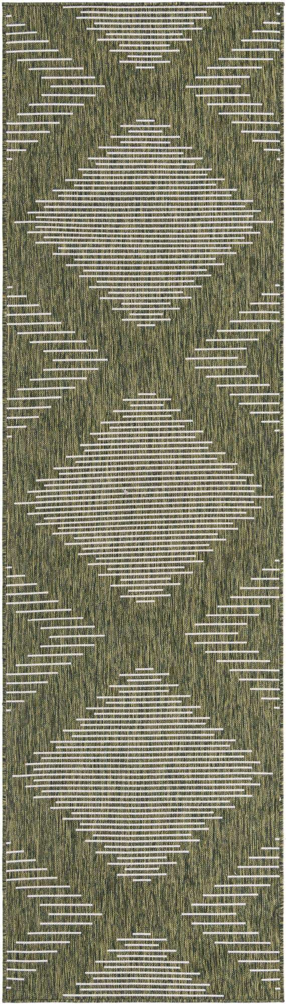 Green 2' 7 x 12' Outdoor Modern Runner Area Rug Weather Resistant for Patio, Deck, Terrace, Balcony, Porch 100% Polypropylene Modern Outside Carpet for Sale at Rug Engine