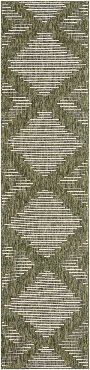 Green 3' 3 x 14' 1 Outdoor Modern Runner Area Rug Weather Resistant for Patio, Deck, Terrace, Balcony, Porch 100% Polypropylene Modern Outside Carpet for Sale at Rug Engine