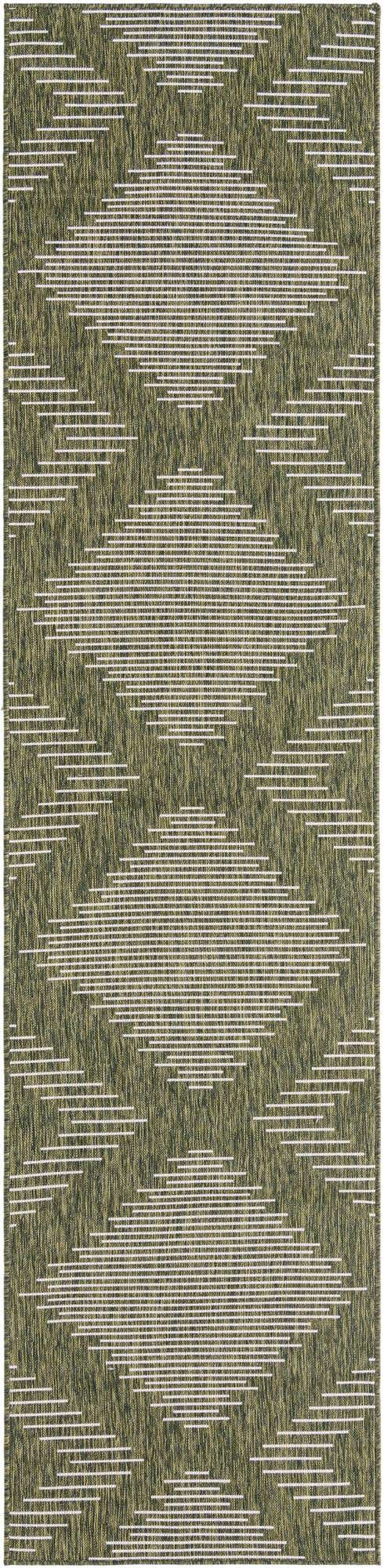 Green 3' 3 x 14' 1 Outdoor Modern Runner Area Rug Weather Resistant for Patio, Deck, Terrace, Balcony, Porch 100% Polypropylene Modern Outside Carpet for Sale at Rug Engine