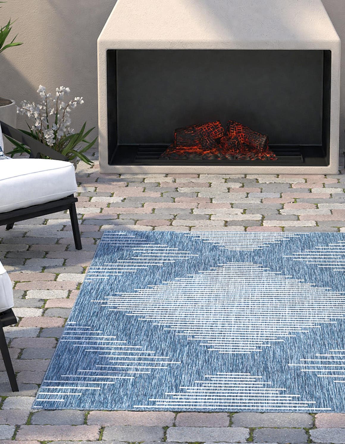 Blue 10' x 13' 1 Outdoor Modern Rectangle Area Rug Weather Resistant for Patio, Deck, Terrace, Balcony, Porch 100% Polypropylene Modern Outside Carpet for Sale at Rug Engine