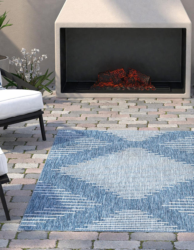 Blue 5' 3 x 8' Outdoor Modern Rectangle Area Rug Weather Resistant for Patio, Deck, Terrace, Balcony, Porch 100% Polypropylene Modern Outside Carpet for Sale at Rug Engine