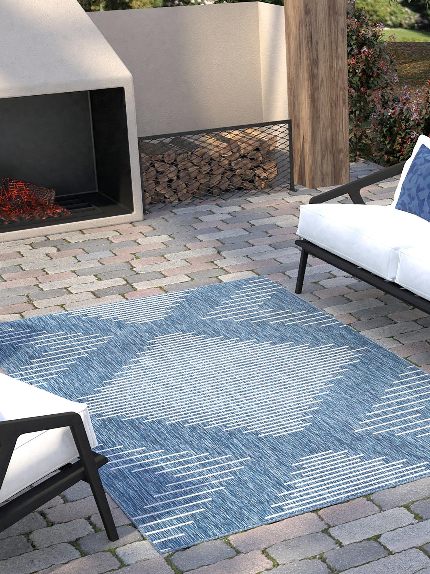 Blue 7' 10 x 10' Outdoor Modern Rectangle Area Rug Weather Resistant for Patio, Deck, Terrace, Balcony, Porch 100% Polypropylene Modern Outside Carpet for Sale at Rug Engine