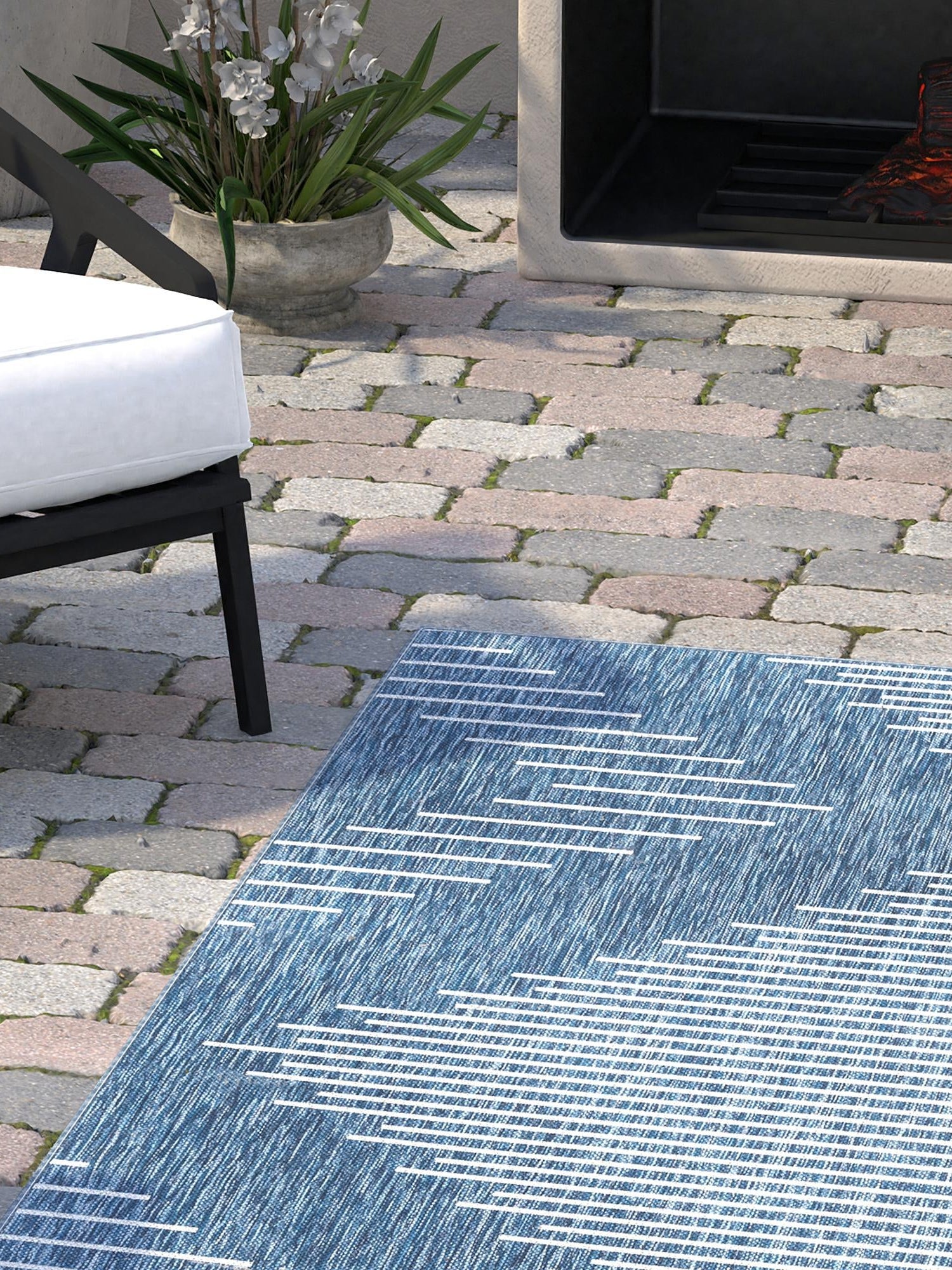Blue 4' 1 x 6' 1 Outdoor Modern Rectangle Area Rug Weather Resistant for Patio, Deck, Terrace, Balcony, Porch 100% Polypropylene Modern Outside Carpet for Sale at Rug Engine