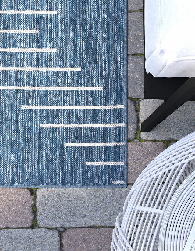 Blue 9' x 12' Outdoor Modern Rectangle Rug