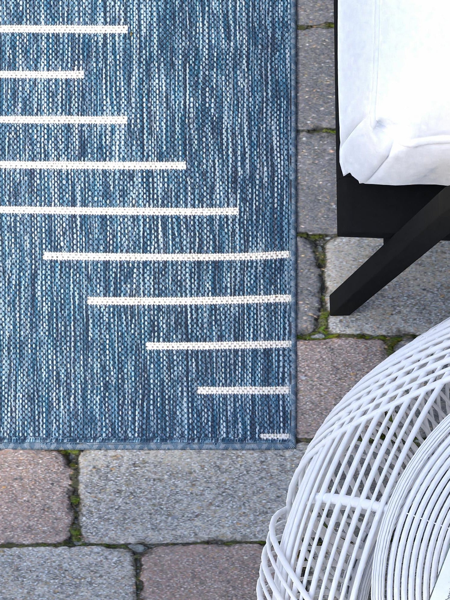 Blue 2' x 3' 1 Outdoor Modern Rectangle Area Rug Weather Resistant for Patio, Deck, Terrace, Balcony, Porch 100% Polypropylene Modern Outside Carpet for Sale at Rug Engine