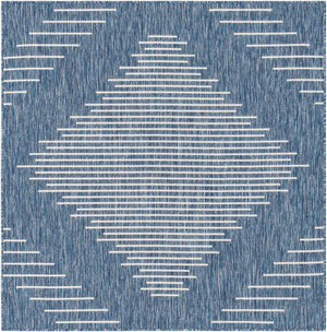 Blue 5' 3 x 5' 3 Outdoor Modern Square Area Rug Weather Resistant for Patio, Deck, Terrace, Balcony, Porch 100% Polypropylene Modern Outside Carpet for Sale at Rug Engine