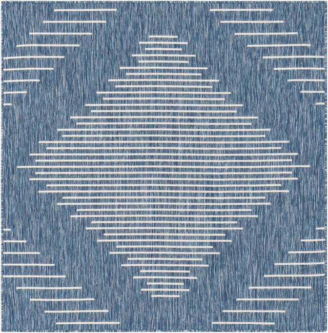 Blue 5' 3 x 5' 3 Outdoor Modern Square Area Rug Weather Resistant for Patio, Deck, Terrace, Balcony, Porch 100% Polypropylene Modern Outside Carpet for Sale at Rug Engine