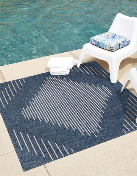 Blue 7' 1 x 7' 1 Outdoor Modern Square Rug
