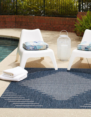 Blue 5' 3 x 5' 3 Outdoor Modern Square Area Rug Weather Resistant for Patio, Deck, Terrace, Balcony, Porch 100% Polypropylene Modern Outside Carpet for Sale at Rug Engine