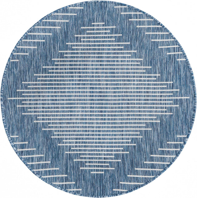 Blue 3' 1 x 3' 1 Outdoor Modern Round Area Rug Weather Resistant for Patio, Deck, Terrace, Balcony, Porch 100% Polypropylene Modern Outside Carpet for Sale at Rug Engine