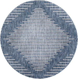 Blue 4' 1 x 4' 1 Outdoor Modern Round Area Rug Weather Resistant for Patio, Deck, Terrace, Balcony, Porch 100% Polypropylene Modern Outside Carpet for Sale at Rug Engine