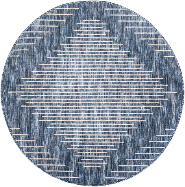 Blue 4' 1 x 4' 1 Outdoor Modern Round Area Rug Weather Resistant for Patio, Deck, Terrace, Balcony, Porch 100% Polypropylene Modern Outside Carpet for Sale at Rug Engine