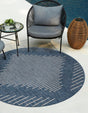 Blue 7' 10 x 7' 10 Outdoor Modern Round Area Rug Weather Resistant for Patio, Deck, Terrace, Balcony, Porch 100% Polypropylene Modern Outside Carpet for Sale at Rug Engine
