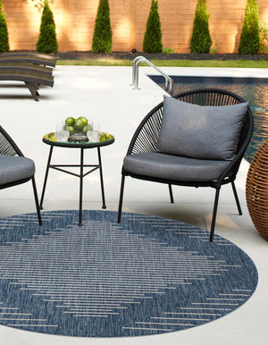 Blue 4' 1 x 4' 1 Outdoor Modern Round Area Rug Weather Resistant for Patio, Deck, Terrace, Balcony, Porch 100% Polypropylene Modern Outside Carpet for Sale at Rug Engine