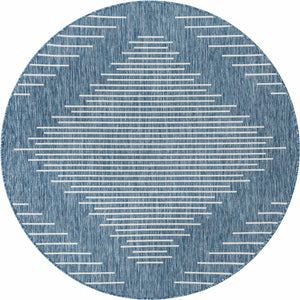 Blue 6' 1 x 6' 1 Outdoor Modern Round Area Rug Weather Resistant for Patio, Deck, Terrace, Balcony, Porch 100% Polypropylene Modern Outside Carpet for Sale at Rug Engine