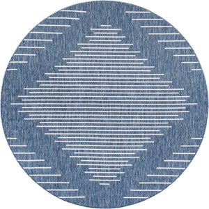 Blue 7' 10 x 7' 10 Outdoor Modern Round Area Rug Weather Resistant for Patio, Deck, Terrace, Balcony, Porch 100% Polypropylene Modern Outside Carpet for Sale at Rug Engine