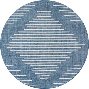 Blue 10' 8 x 10' 8 Outdoor Modern Round Area Rug Weather Resistant for Patio, Deck, Terrace, Balcony, Porch 100% Polypropylene Modern Outside Carpet for Sale at Rug Engine