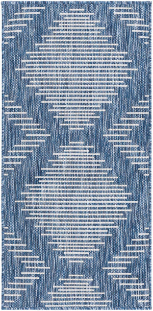 Blue 2' x 4' 1 Outdoor Modern Runner Area Rug Weather Resistant for Patio, Deck, Terrace, Balcony, Porch 100% Polypropylene Modern Outside Carpet for Sale at Rug Engine