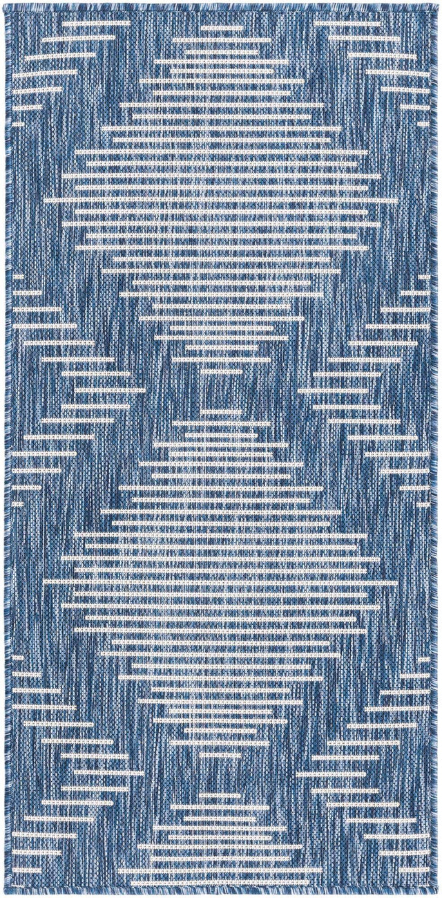 Blue 2' x 4' 1 Outdoor Modern Runner Area Rug Weather Resistant for Patio, Deck, Terrace, Balcony, Porch 100% Polypropylene Modern Outside Carpet for Sale at Rug Engine