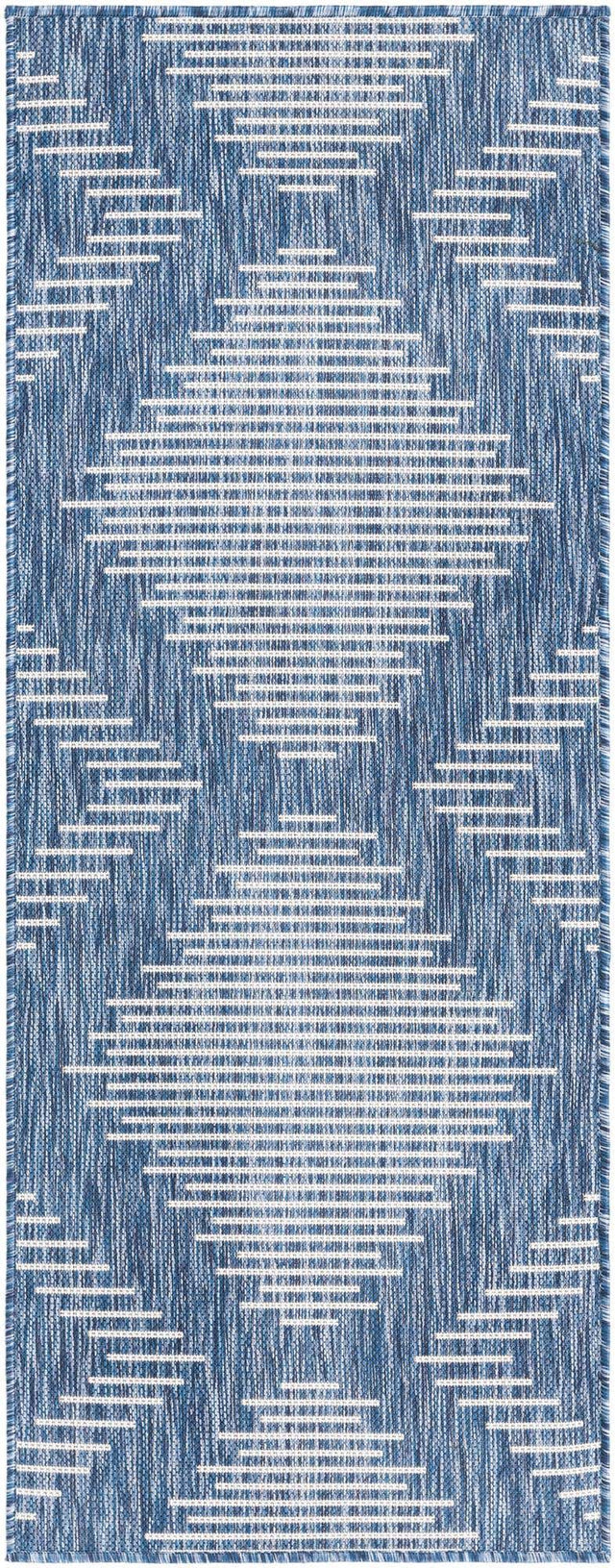 Blue 2' x 5' 3 Outdoor Modern Runner Area Rug Weather Resistant for Patio, Deck, Terrace, Balcony, Porch 100% Polypropylene Modern Outside Carpet for Sale at Rug Engine