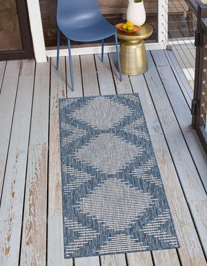 Blue 2' x 8' Outdoor Modern Runner Area Rug Weather Resistant for Patio, Deck, Terrace, Balcony, Porch 100% Polypropylene Modern Outside Carpet for Sale at Rug Engine