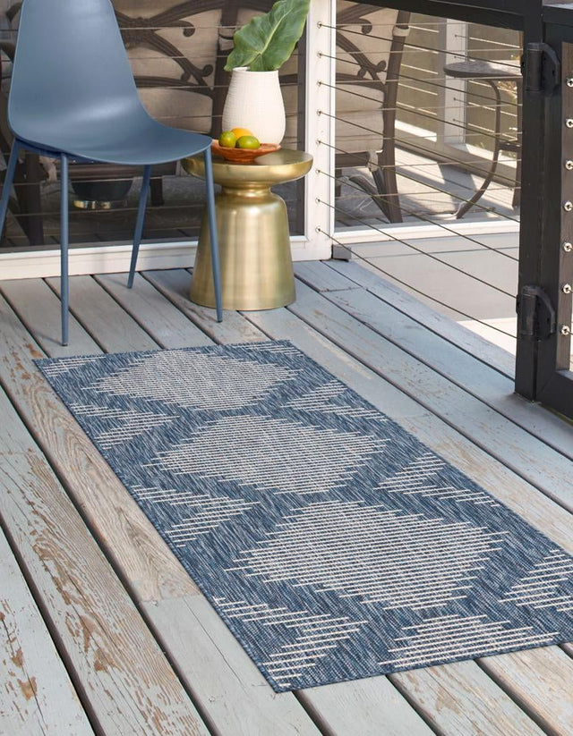 Blue 2' x 5' 3 Outdoor Modern Runner Area Rug Weather Resistant for Patio, Deck, Terrace, Balcony, Porch 100% Polypropylene Modern Outside Carpet for Sale at Rug Engine