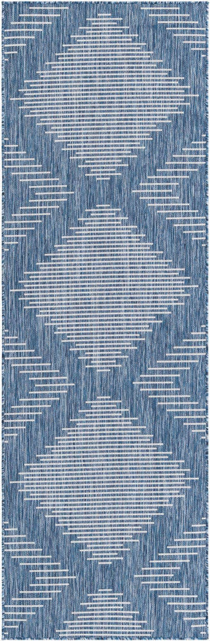 Blue 2' x 8' Outdoor Modern Runner Area Rug Weather Resistant for Patio, Deck, Terrace, Balcony, Porch 100% Polypropylene Modern Outside Carpet for Sale at Rug Engine