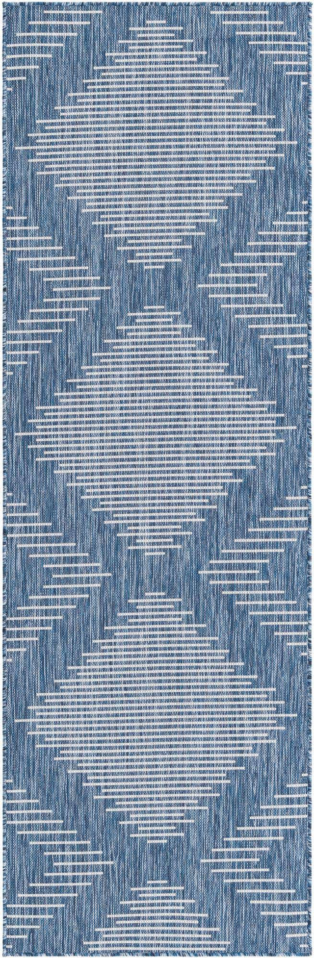 Blue 2' x 8' Outdoor Modern Runner Area Rug Weather Resistant for Patio, Deck, Terrace, Balcony, Porch 100% Polypropylene Modern Outside Carpet for Sale at Rug Engine