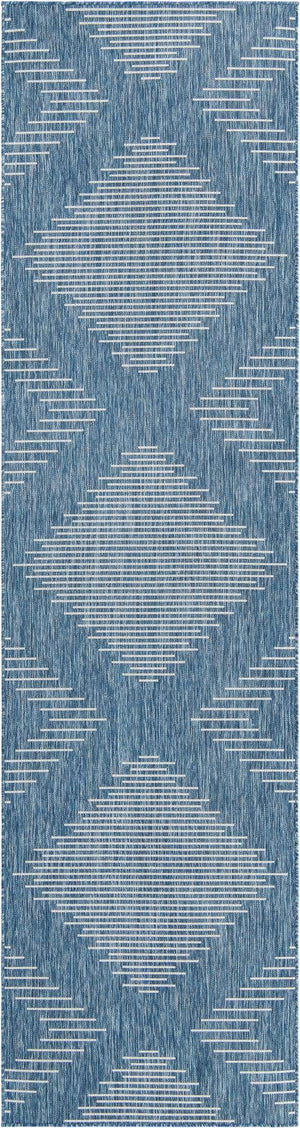 Blue 2' 7 x 12' Outdoor Modern Runner Area Rug Weather Resistant for Patio, Deck, Terrace, Balcony, Porch 100% Polypropylene Modern Outside Carpet for Sale at Rug Engine