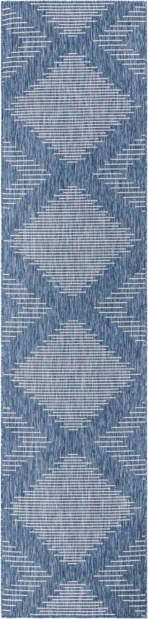 Blue 3' 3 x 14' 1 Outdoor Modern Runner Area Rug Weather Resistant for Patio, Deck, Terrace, Balcony, Porch 100% Polypropylene Modern Outside Carpet for Sale at Rug Engine