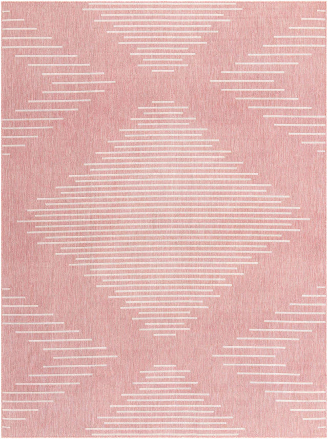 Pink 9' x 12' Outdoor Modern Rectangle Area Rug Weather Resistant for Patio, Deck, Terrace, Balcony, Porch 100% Polypropylene Modern Outside Carpet for Sale at Rug Engine