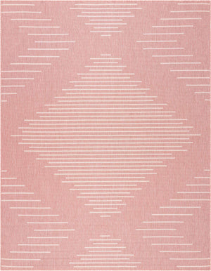 Pink 7' 10 x 10' Outdoor Modern Rectangle Area Rug Weather Resistant for Patio, Deck, Terrace, Balcony, Porch 100% Polypropylene Modern Outside Carpet for Sale at Rug Engine