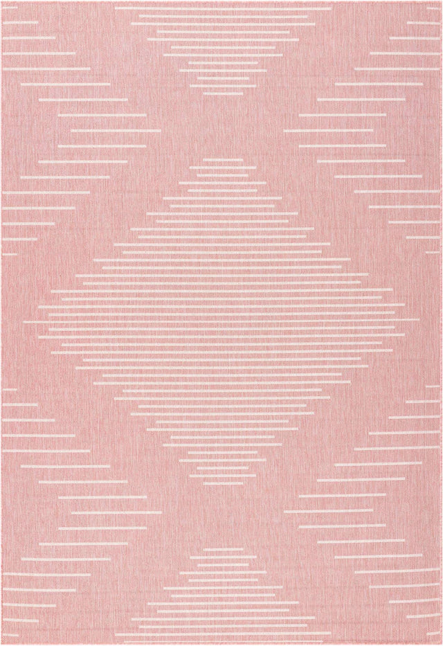 Pink 7' 1 x 10' Outdoor Modern Rectangle Area Rug Weather Resistant for Patio, Deck, Terrace, Balcony, Porch 100% Polypropylene Modern Outside Carpet for Sale at Rug Engine
