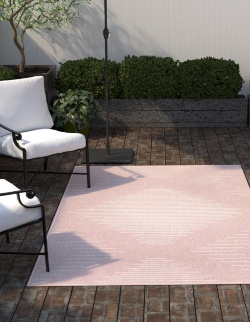 Pink 2' x 3' 1 Outdoor Modern Rectangle Area Rug Weather Resistant for Patio, Deck, Terrace, Balcony, Porch 100% Polypropylene Modern Outside Carpet for Sale at Rug Engine
