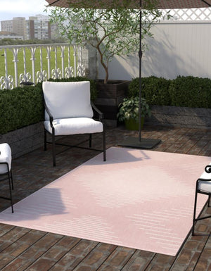 Pink 7' 10 x 10' Outdoor Modern Rectangle Area Rug Weather Resistant for Patio, Deck, Terrace, Balcony, Porch 100% Polypropylene Modern Outside Carpet for Sale at Rug Engine