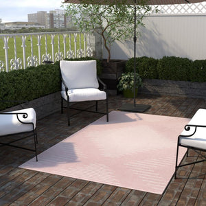 Pink 4' 1 x 6' 1 Outdoor Modern Rectangle Area Rug Weather Resistant for Patio, Deck, Terrace, Balcony, Porch 100% Polypropylene Modern Outside Carpet for Sale at Rug Engine