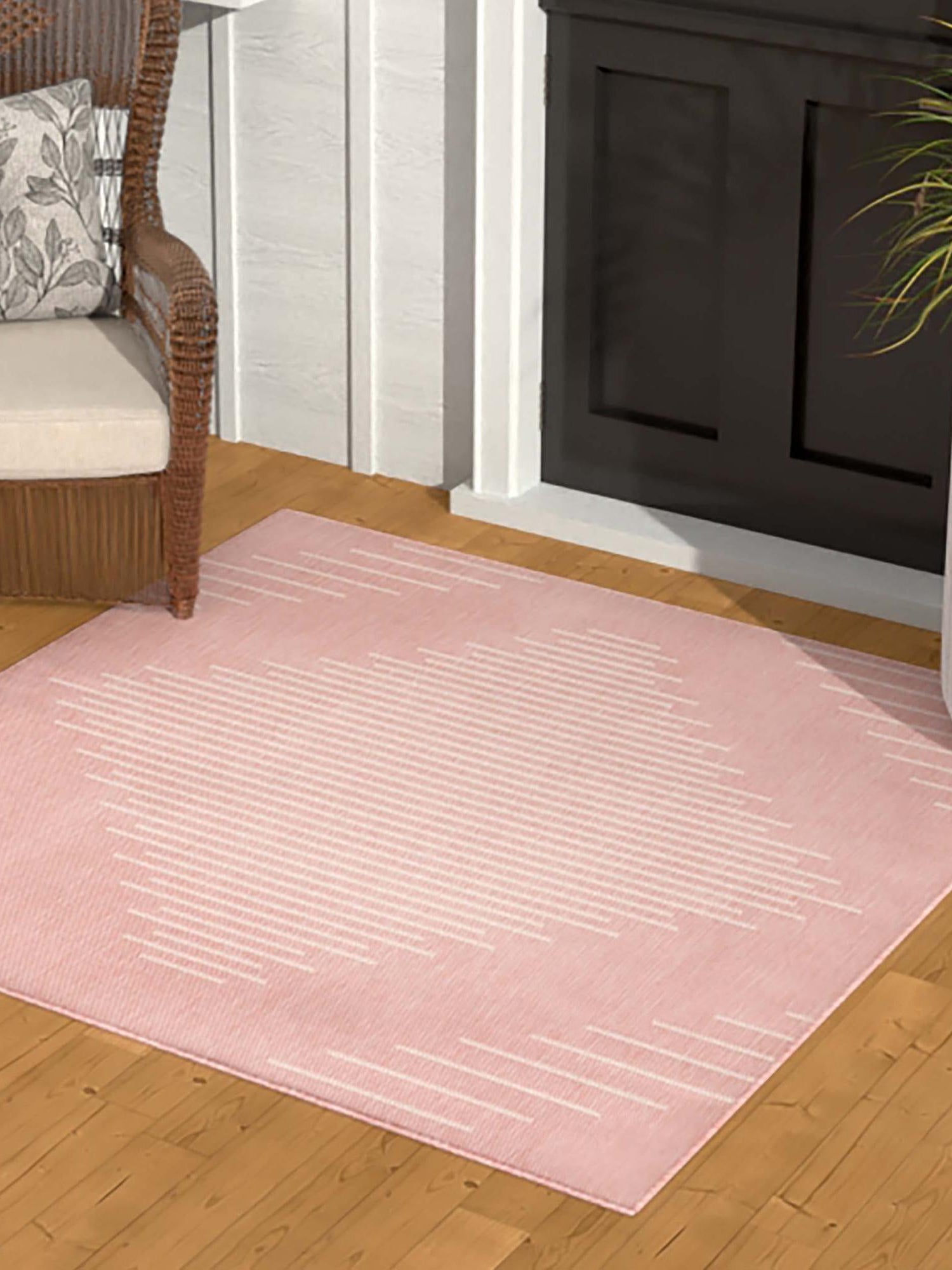 Pink 7' 1 x 7' 1 Outdoor Modern Square Area Rug Weather Resistant for Patio, Deck, Terrace, Balcony, Porch 100% Polypropylene Modern Outside Carpet for Sale at Rug Engine