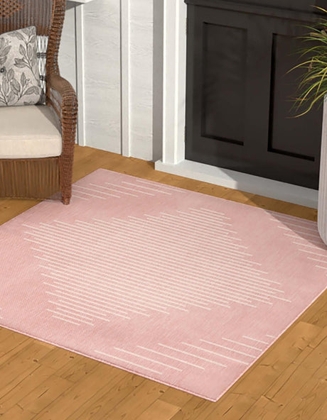 Pink 13' 1 x 13' 1 Outdoor Modern Square Area Rug Weather Resistant for Patio, Deck, Terrace, Balcony, Porch 100% Polypropylene Modern Outside Carpet for Sale at Rug Engine