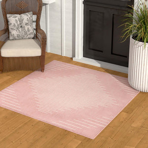 Pink 10' 8 x 10' 8 Outdoor Modern Square Area Rug Weather Resistant for Patio, Deck, Terrace, Balcony, Porch 100% Polypropylene Modern Outside Carpet for Sale at Rug Engine