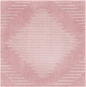 Pink 5' 3 x 5' 3 Outdoor Modern Square Area Rug Weather Resistant for Patio, Deck, Terrace, Balcony, Porch 100% Polypropylene Modern Outside Carpet for Sale at Rug Engine