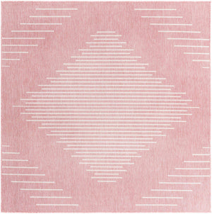 Pink 7' 1 x 7' 1 Outdoor Modern Square Area Rug Weather Resistant for Patio, Deck, Terrace, Balcony, Porch 100% Polypropylene Modern Outside Carpet for Sale at Rug Engine