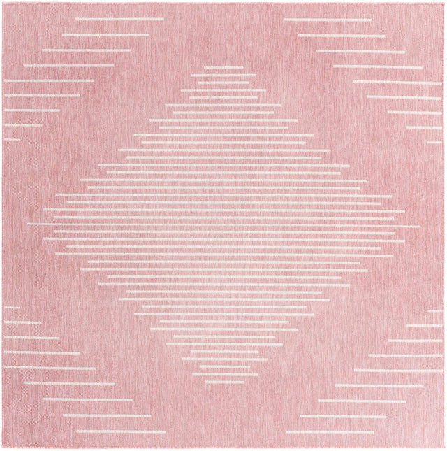 Pink 7' 1 x 7' 1 Outdoor Modern Square Area Rug Weather Resistant for Patio, Deck, Terrace, Balcony, Porch 100% Polypropylene Modern Outside Carpet for Sale at Rug Engine