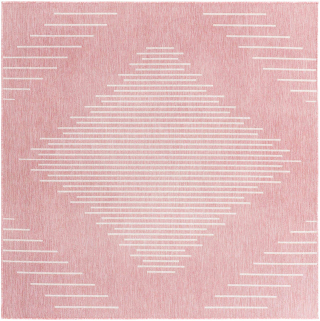 Pink 10' 8 x 10' 8 Outdoor Modern Square Area Rug Weather Resistant for Patio, Deck, Terrace, Balcony, Porch 100% Polypropylene Modern Outside Carpet for Sale at Rug Engine