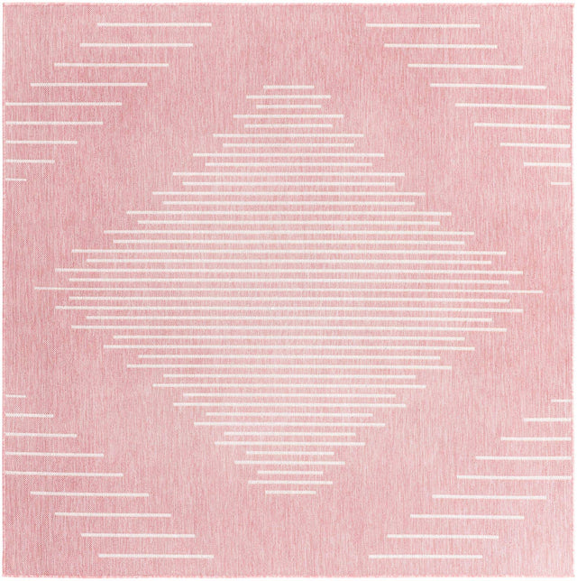 Pink 13' 1 x 13' 1 Outdoor Modern Square Area Rug Weather Resistant for Patio, Deck, Terrace, Balcony, Porch 100% Polypropylene Modern Outside Carpet for Sale at Rug Engine