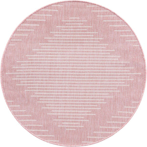 Pink 3' 1 x 3' 1 Outdoor Modern Round Area Rug Weather Resistant for Patio, Deck, Terrace, Balcony, Porch 100% Polypropylene Modern Outside Carpet for Sale at Rug Engine