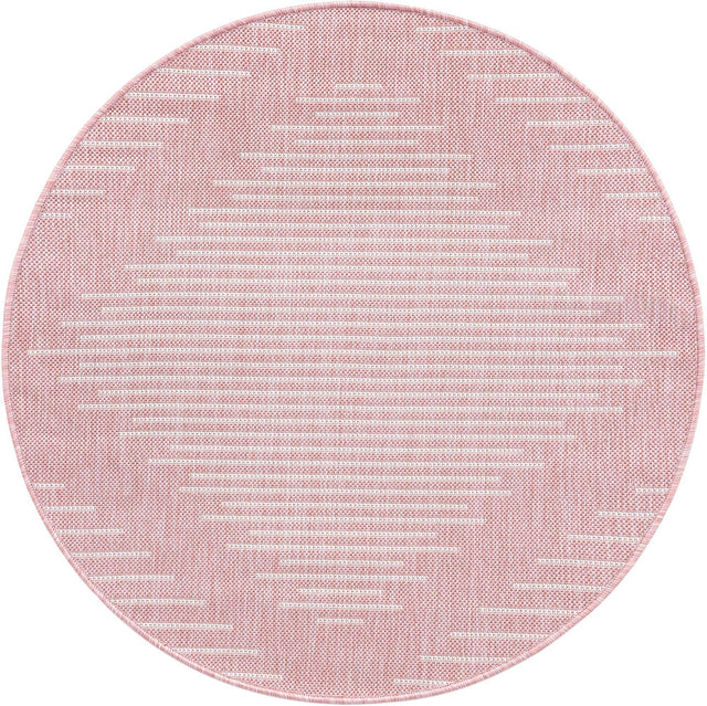 Pink 3' 1 x 3' 1 Outdoor Modern Round Area Rug Weather Resistant for Patio, Deck, Terrace, Balcony, Porch 100% Polypropylene Modern Outside Carpet for Sale at Rug Engine