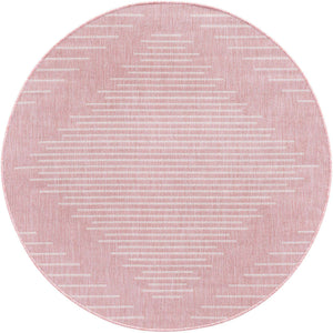 Pink 4' 1 x 4' 1 Outdoor Modern Round Area Rug Weather Resistant for Patio, Deck, Terrace, Balcony, Porch 100% Polypropylene Modern Outside Carpet for Sale at Rug Engine
