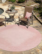 Pink 10' 8 x 10' 8 Outdoor Modern Round Area Rug Weather Resistant for Patio, Deck, Terrace, Balcony, Porch 100% Polypropylene Modern Outside Carpet for Sale at Rug Engine